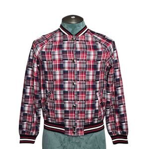 Tommy Hilfiger NWT Madras Plaid Varsity Jacket Size SP Red Blue Patchwork Cotton